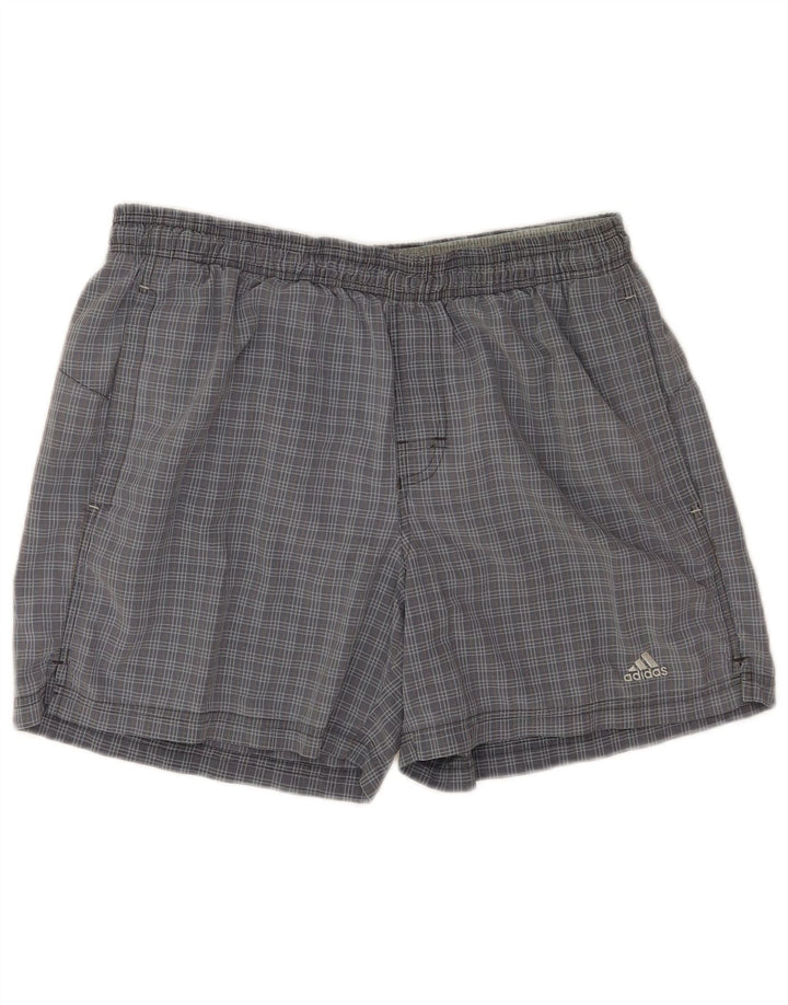 Adidas Herren-Badeshorts, groß, grau kariertes Nylon