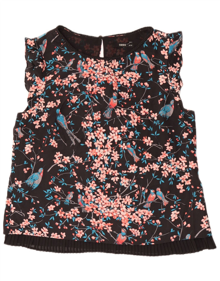 Oasis Ärmelloses Damen-Blusenoberteil, UK-Größe 46, Größe L, Schwarz, Blumenmuster, Polyester