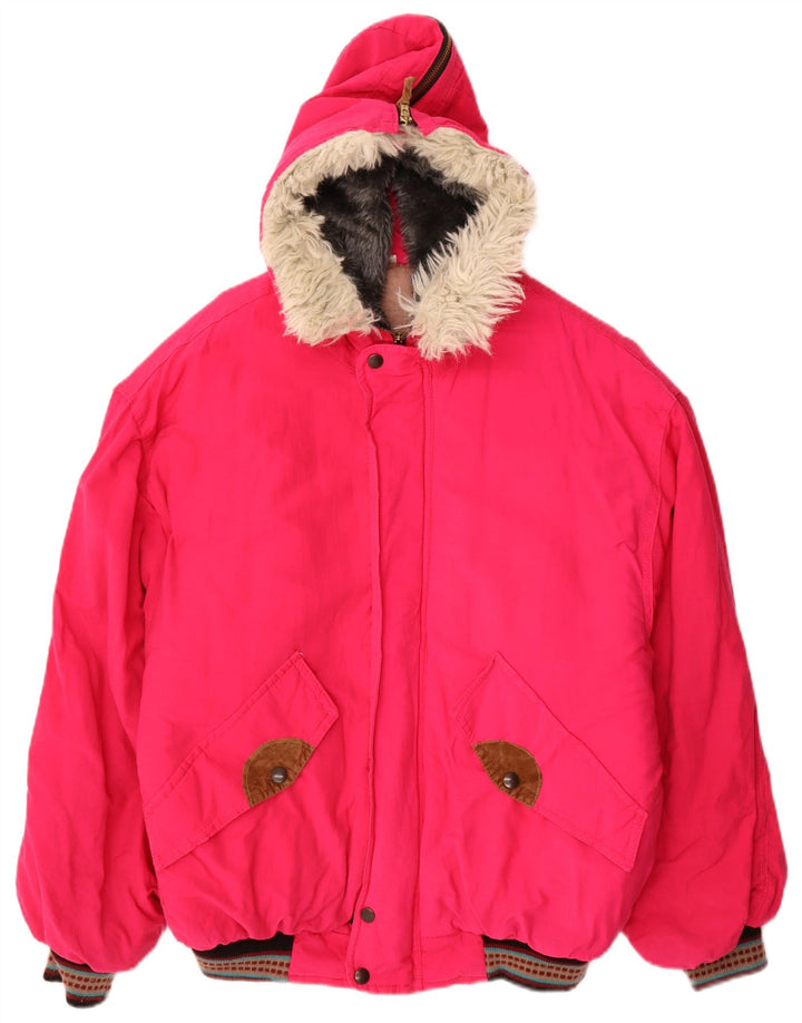 VINTAGE Damen Übergroße grafische Windjacke UK 14 Mittelrosa
