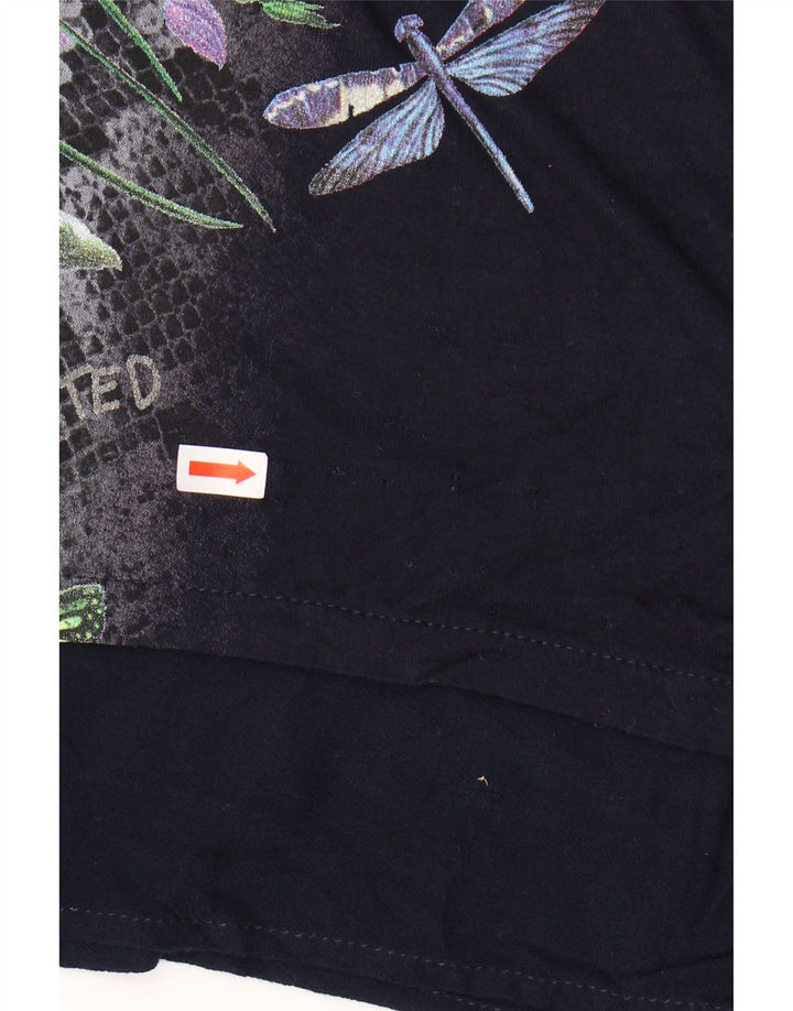 Desigual Damen Grafik-Tunika-Oberteil UK 14 Medium Marineblau mit Blumenmuster