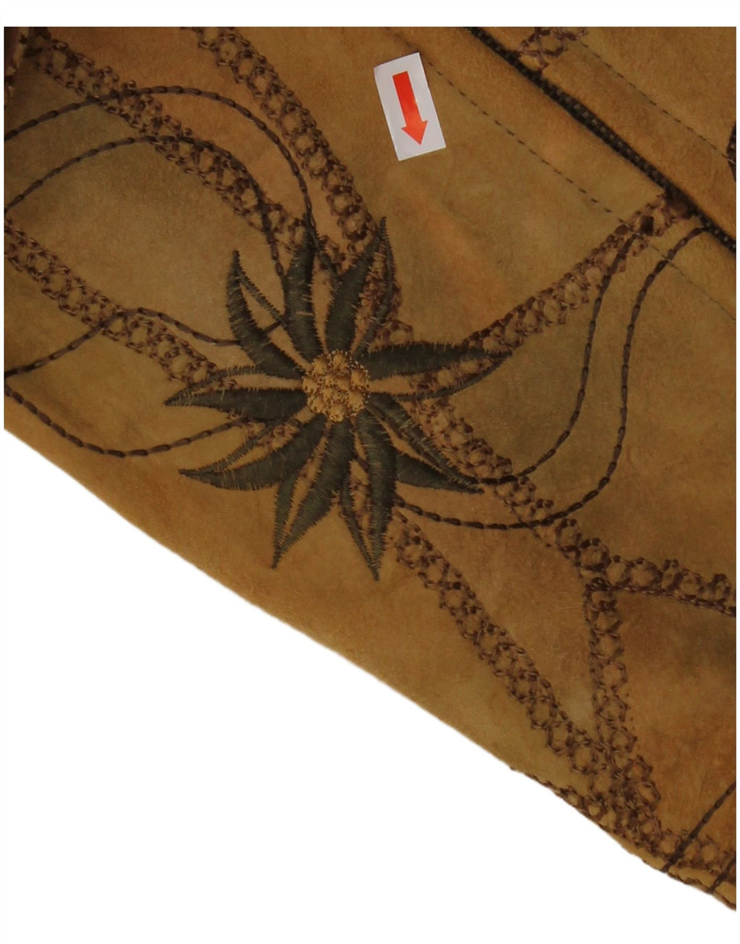 VINTAGE Damen Wildlederweste EU 38 Mittelbraunes Blumenleder