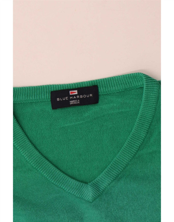 Marks & Spencer Herren Blue Harbor V-Ausschnitt Pullover Pullover Large Grün
