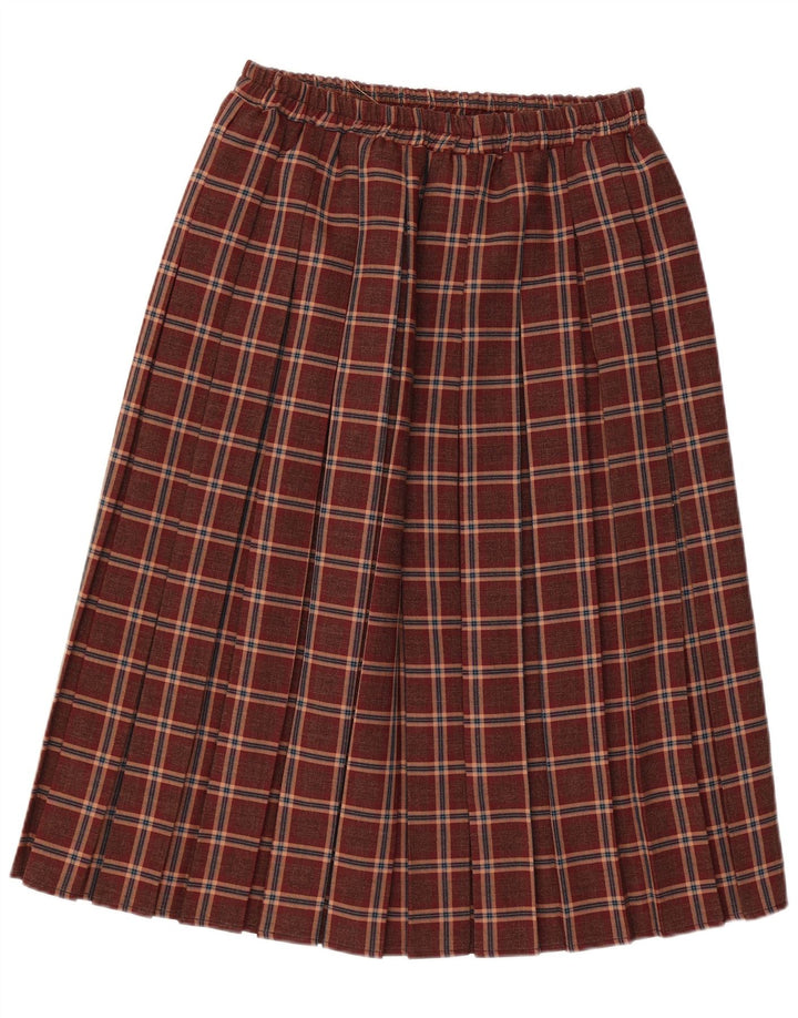 Vintage Damen A-Linie Rock Groß W32 Burgunder Karo Polyester