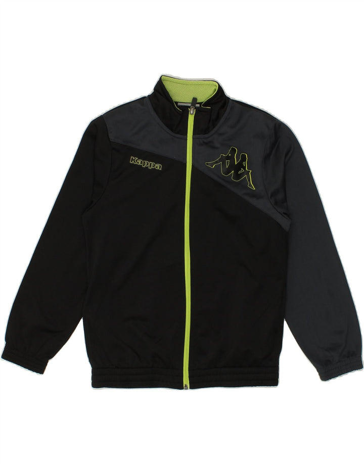 KAPPA Boys Graphic Tracksuit Top Jacket 9-10 Years Black Polyester Vintage Kappa and Second-Hand Kappa from Messina Hembry 
