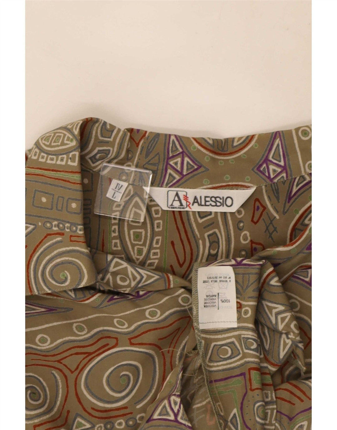 Vintage Herren Kurzarmhemd Große Khaki Geometrische Viskose