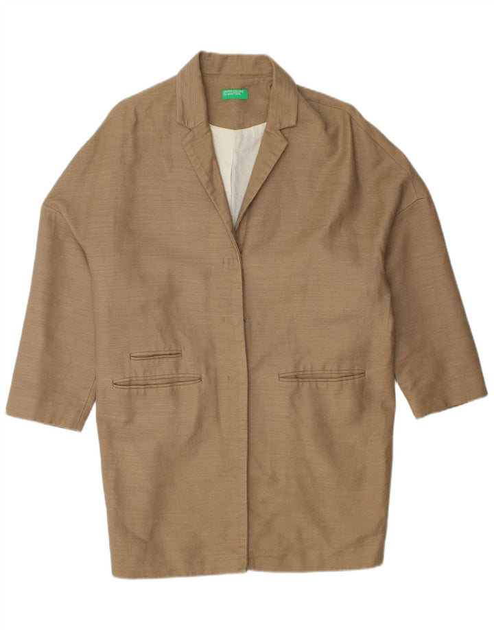BENETTON Womens Oversized Overcoat UK 10 Small Beige Cotton