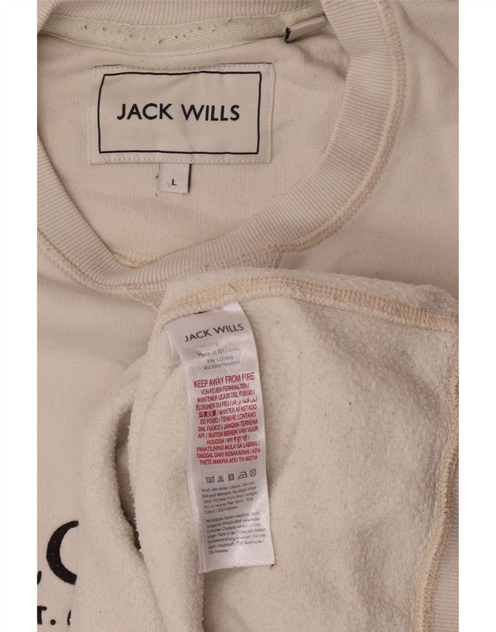 Jack Wills Herren-Sweatshirt mit Grafik, Größe L, aus weißer Baumwolle