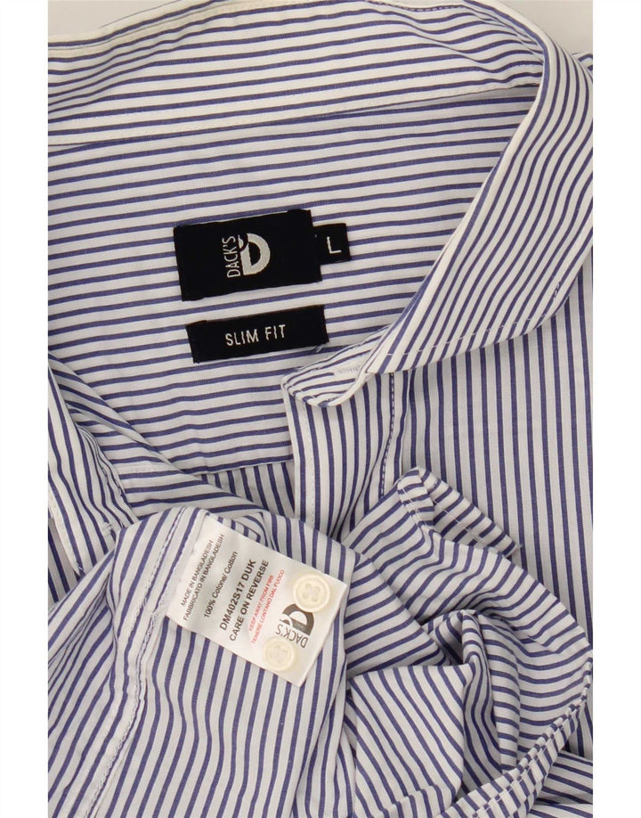 Dack's Slim-Fit-Hemd für Herren, groß, blaue Nadelstreifen-Baumwolle