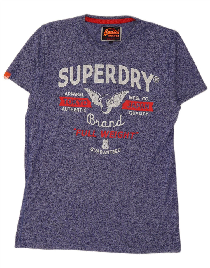 SUPERDRY Herren-T-Shirt mit Grafik, groß, blau gesprenkelte Baumwolle