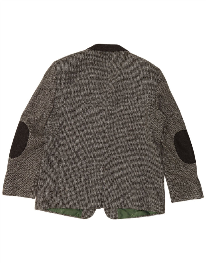 H.MOSER Herren-Blazerjacke mit 3 Knöpfen, EU 54, 2XL, graue Wolle mit Fischgrätenmuster
