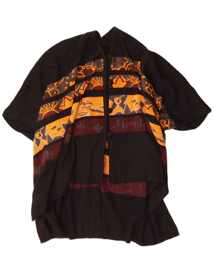 Vintage Womens Abstract Pattern Asymmetric Poncho Jumper One Size Black