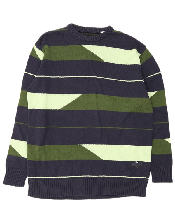 Vintage Herren Pullover mit Rundhalsausschnitt, groß, marineblau gestreift