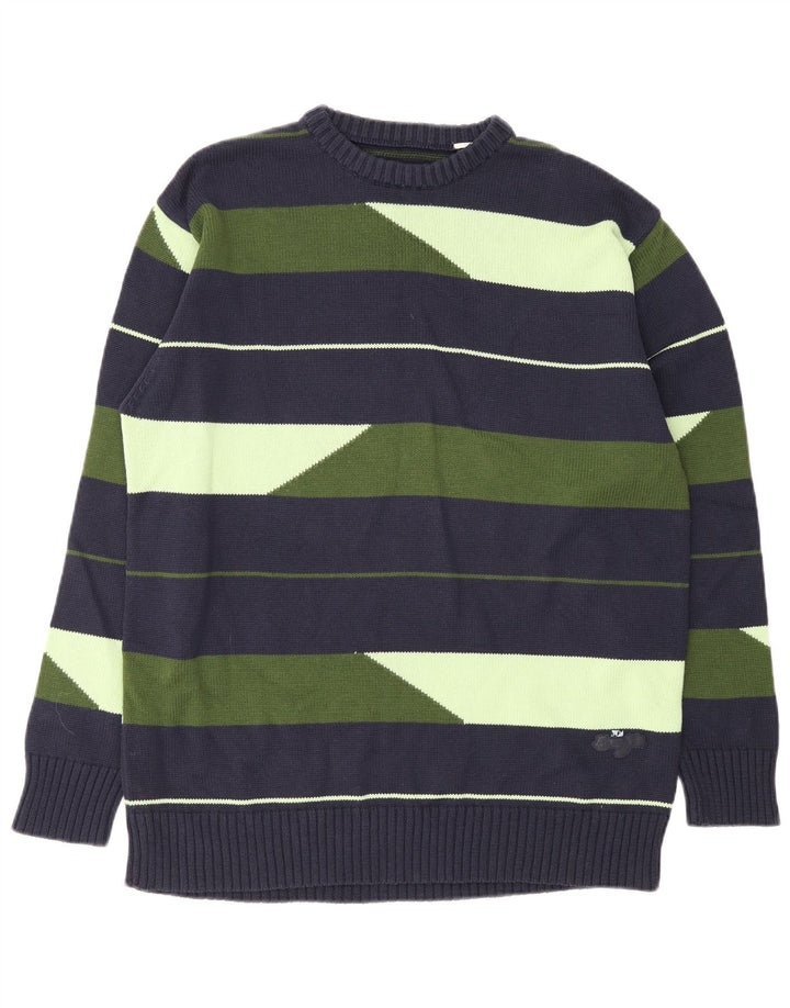 Vintage Herren Pullover mit Rundhalsausschnitt, groß, marineblau gestreift