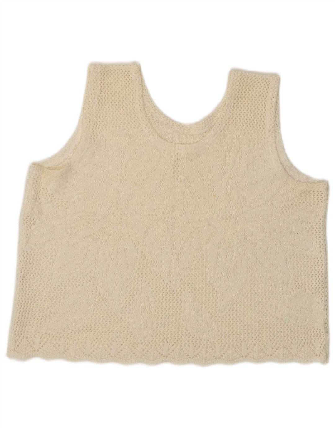 Vintage Damen Crop Weste Tank Top UK 16 Large Off White Floral