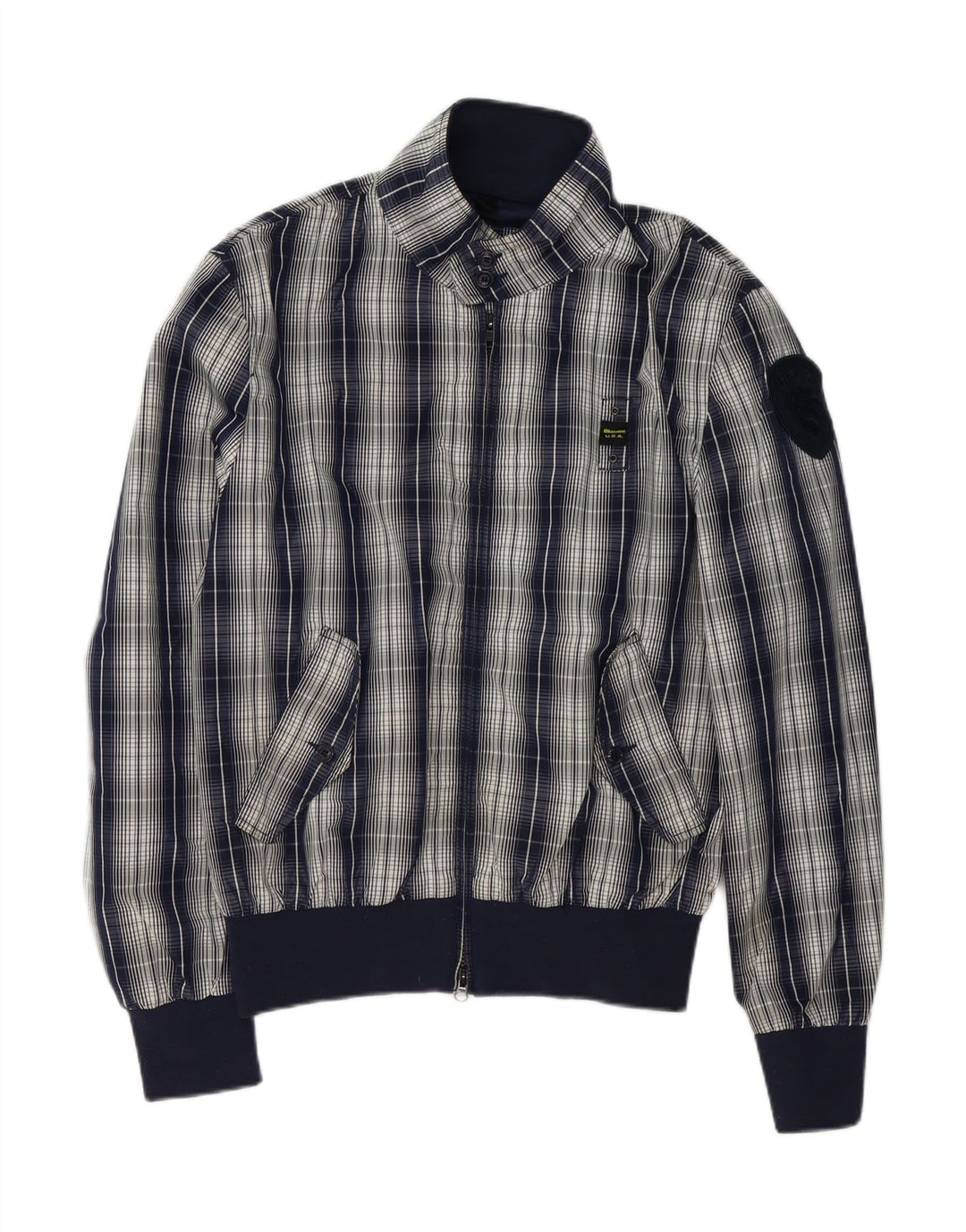 Blauer Herren Bomberjacke UK 42 XL Marineblau kariertes Polyester