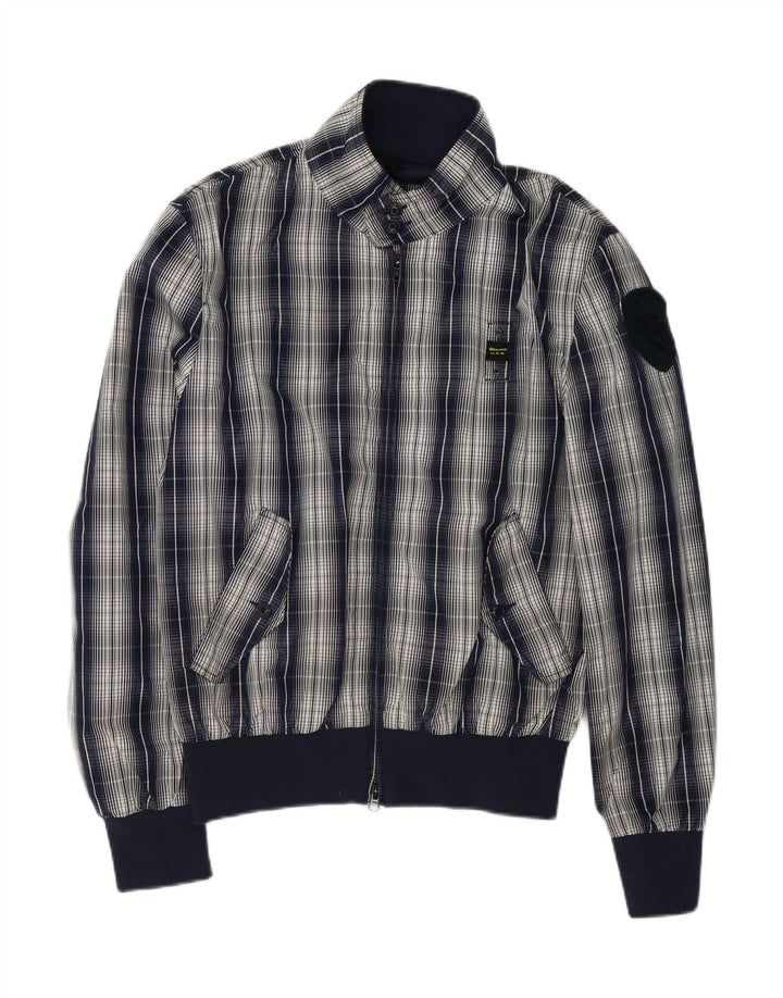 Blauer Herren Bomberjacke UK 42 XL Marineblau kariertes Polyester