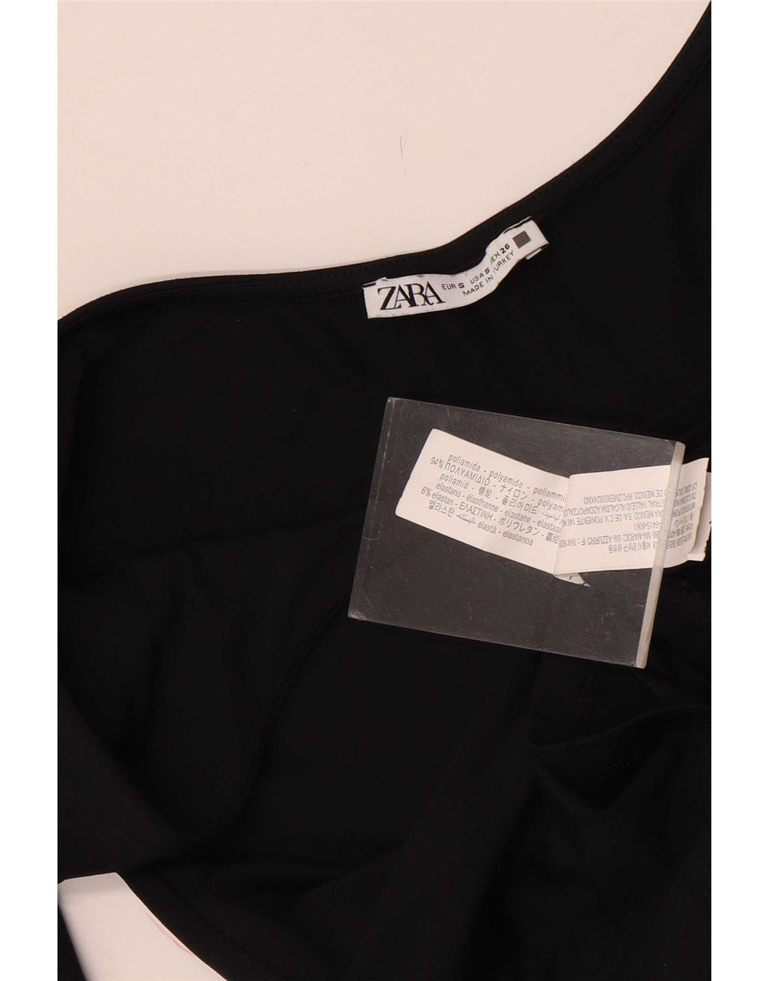 Zara Damen Crop Off Shoulder Top 3/4 Ärmel UK 8 Small Schwarz Polyamid