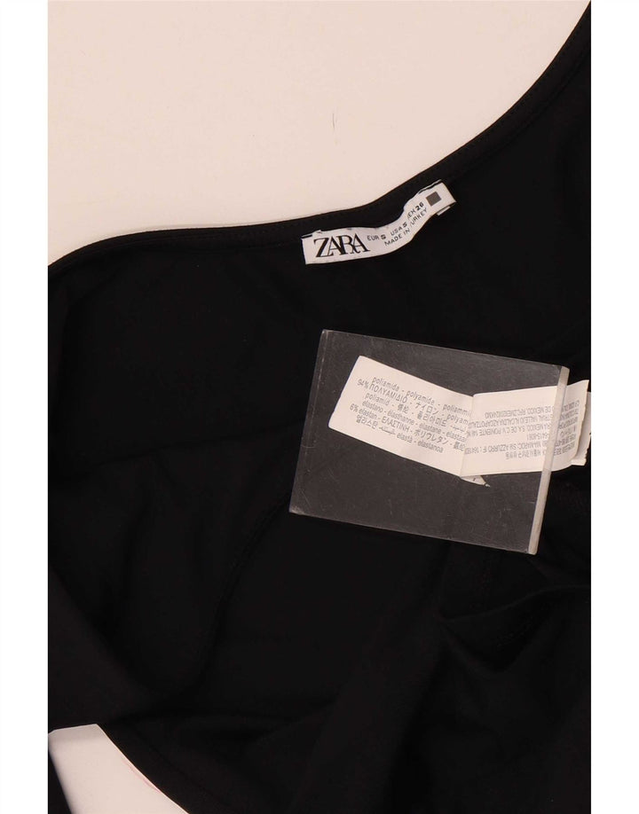 Zara Damen Crop Off Shoulder Top 3/4 Ärmel UK 8 Small Schwarz Polyamid