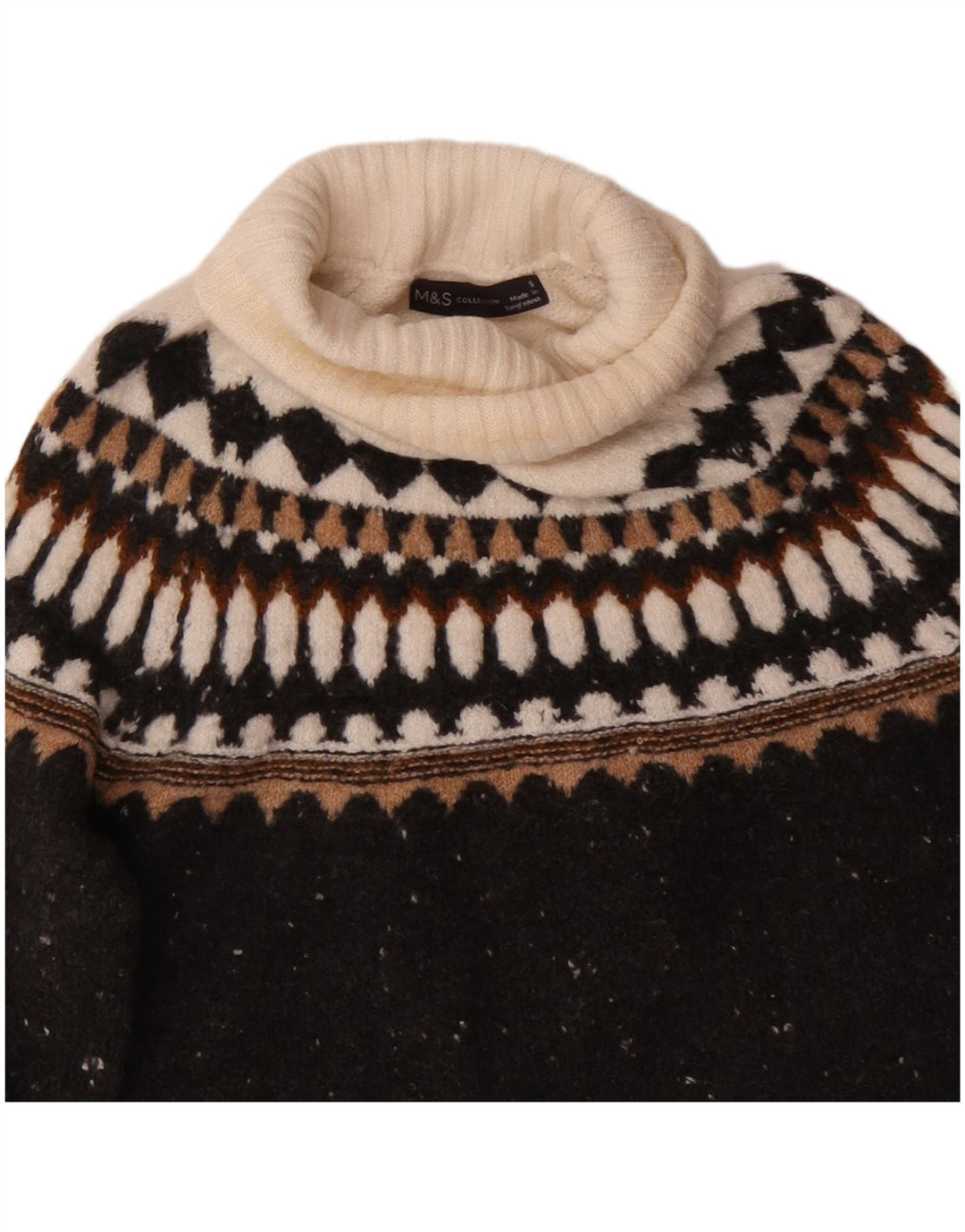 Marks & Spencer Damen-Pullover mit Rollkragen, Gr. 10, Größe S, Grau, Fair Isle