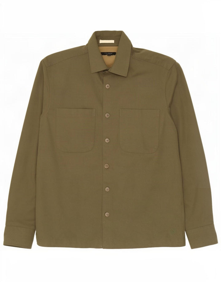 Ted Baker Herrenhemd Größe 3 Medium Khaki Polyester