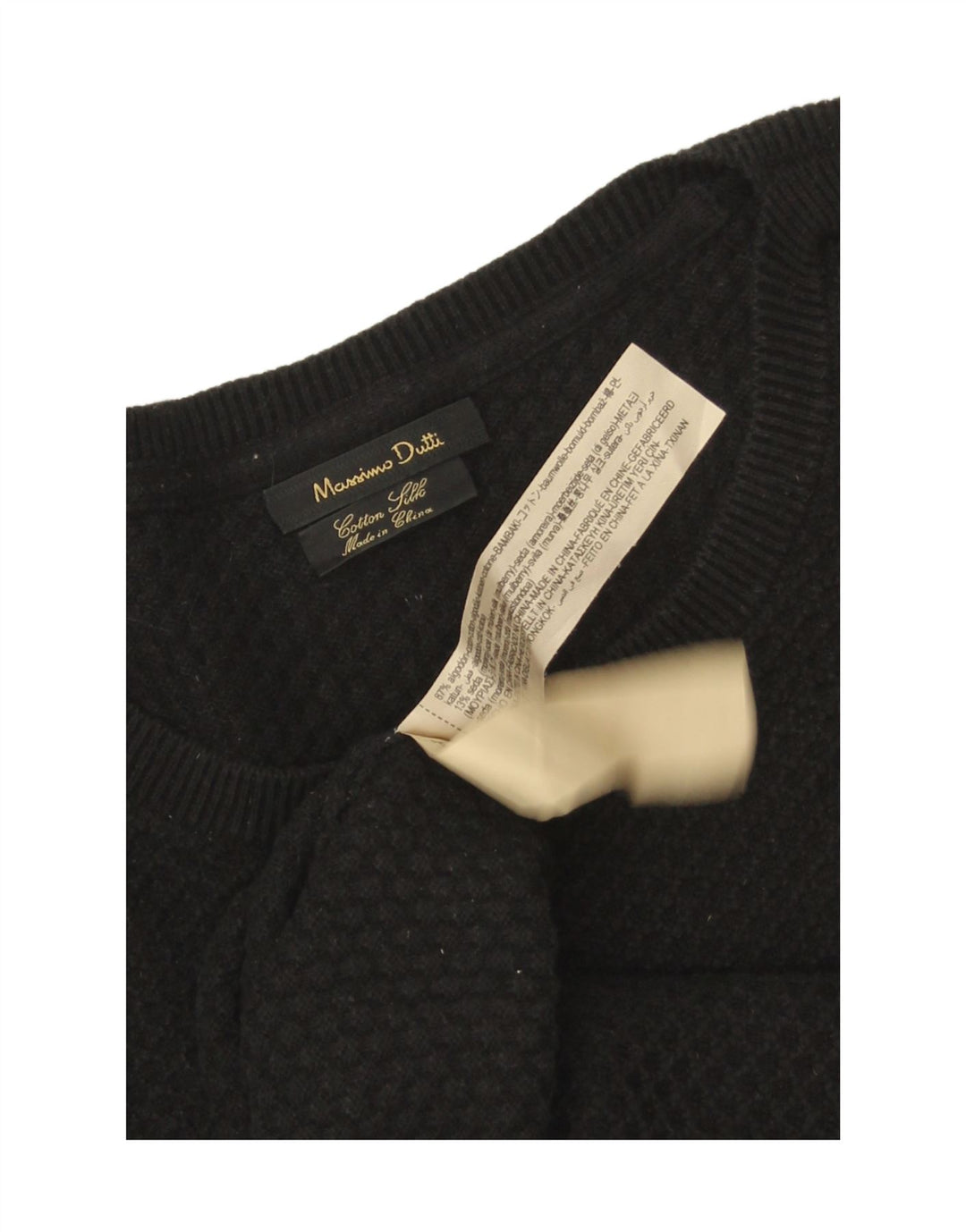 Massimo Dutti Herren-Pullover mit Rundhalsausschnitt, XL, schwarze Baumwolle