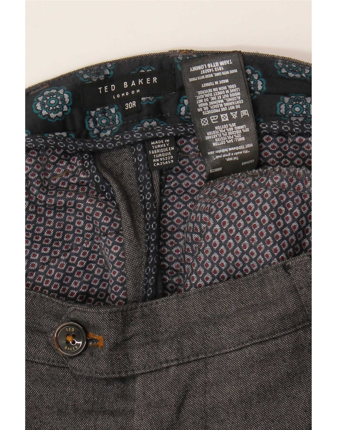 Ted Baker Slim-Anzughose für Herren, W30, L32, grau gefleckte Baumwolle