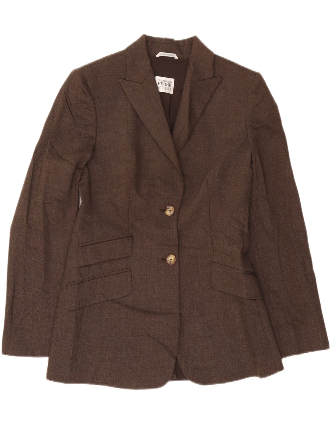 Gianfranco Ferre Damen 2-Knopf-Blazerjacke UK 12 Mittelbraune Wolle