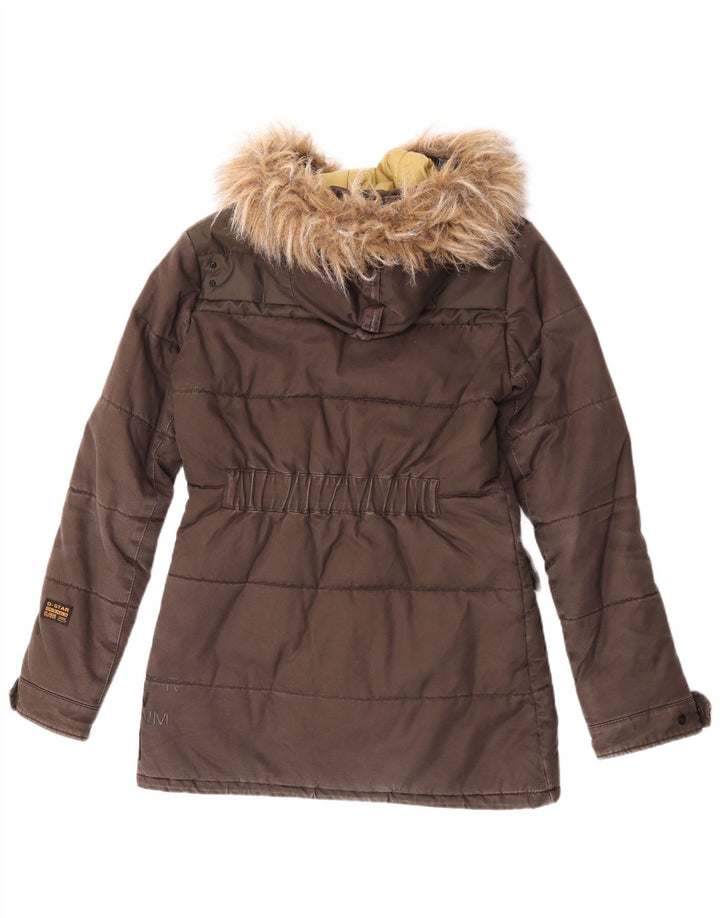 G-Star Wattierte Damenjacke mit Kapuze, UK 14, mittelbraune Baumwolle