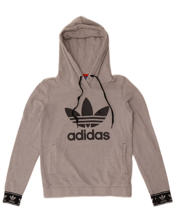 Adidas Damen Graphic Hoodie Pullover UK 8 Small Graue Colourblock-Baumwolle