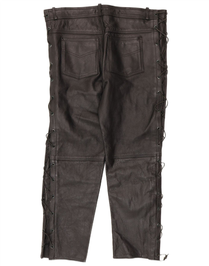 American Eagle Herren Slim Lederhose W36 L30 Schwarzes Leder