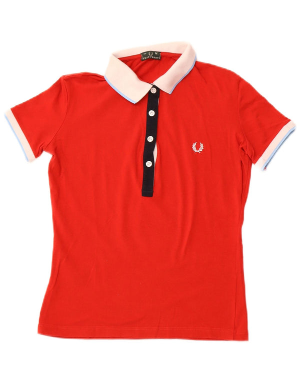 FRED PERRY Damen Rugby-Poloshirt UK 12 Mittelrote Baumwolle