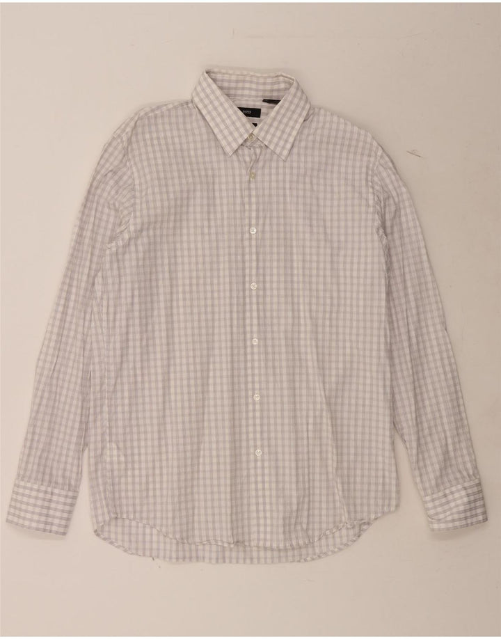 HUGO BOSS Mens Regular Fit Shirt Size 16 Large White Check Cotton Vintage Hugo Boss and Second-Hand Hugo Boss from Messina Hembry 