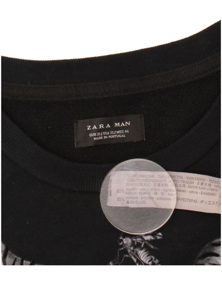 Zara Herren Grafik-Sweatshirt-Pullover XL aus schwarzer Baumwolle