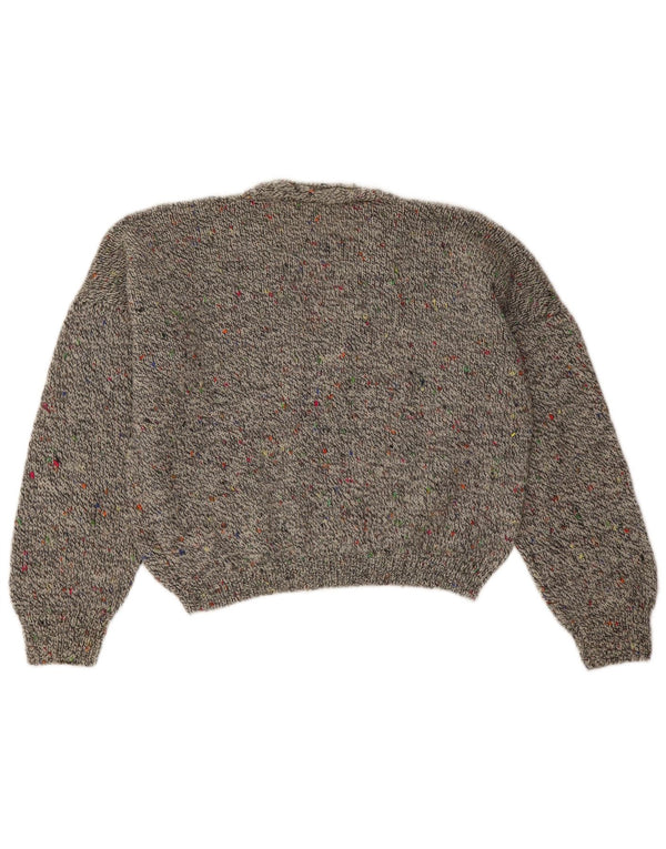 Vintage Damen Crop V-Ausschnitt Pullover Pullover UK 16 Large Grau meliert