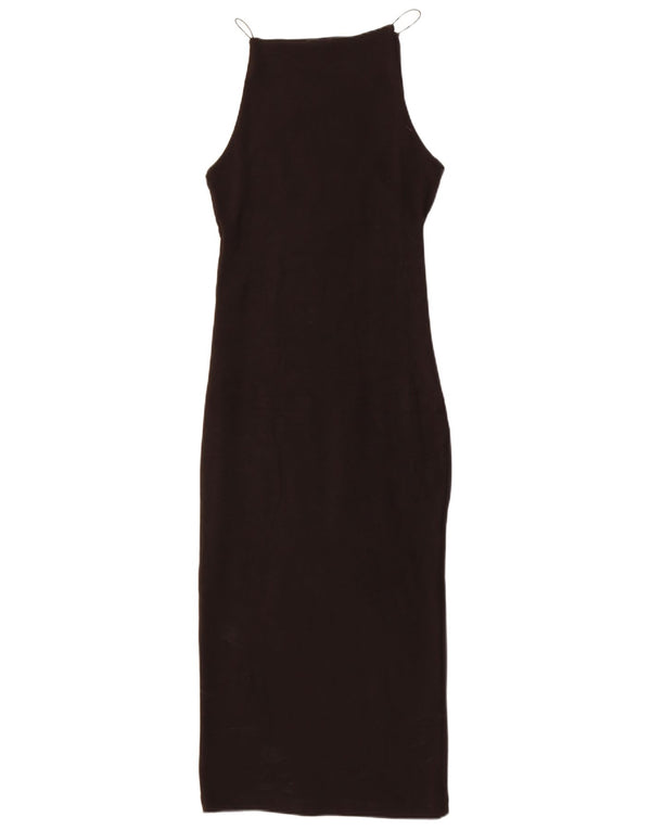 Zara Damen Ärmelloses, figurbetontes Kleid UK 12 Mittelschwarze Baumwolle