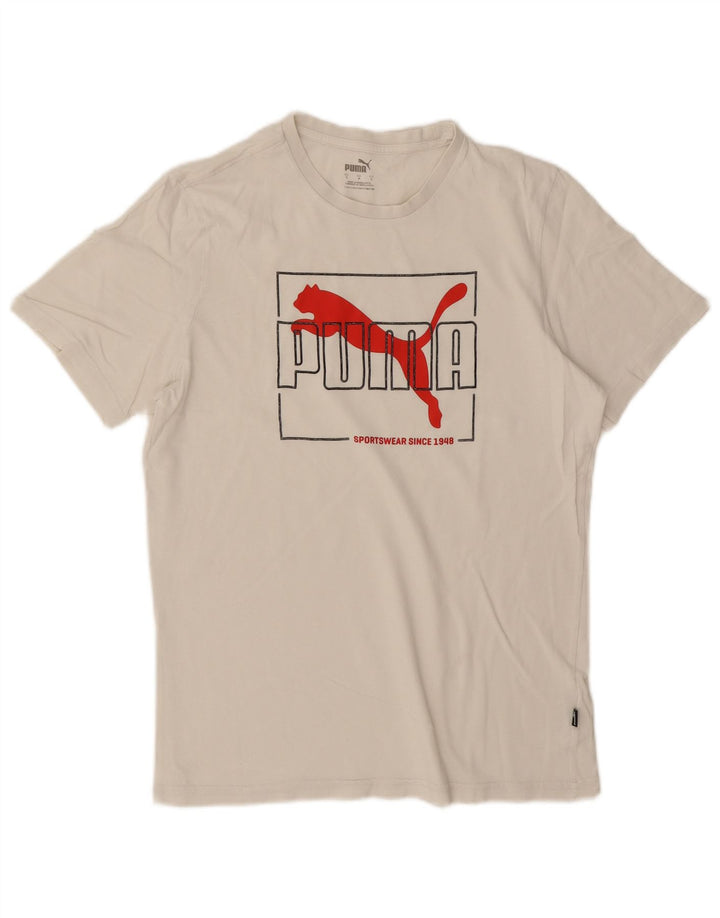Puma Herren-T-Shirt mit Grafik, Größe S, weiße Baumwolle