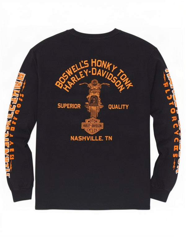 Harley Davidson Herren-Oberteil mit Grafik, langärmelig, groß, aus schwarzer Baumwolle
