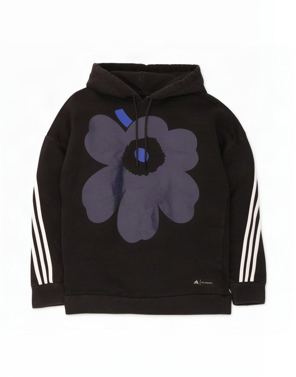 Adidas Damen Marimekko Übergroßer Kapuzenpullover UK 8/10 Small Black Floral