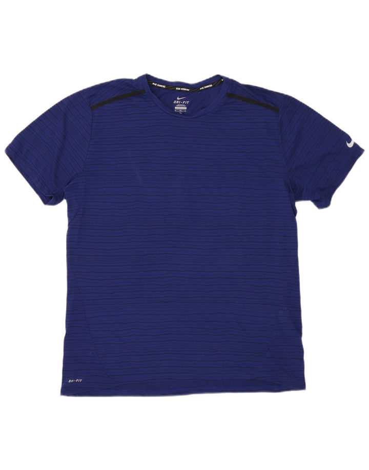 Nike Herren Dri Fit T-Shirt Top XL Marineblau gestreift aus Polyester