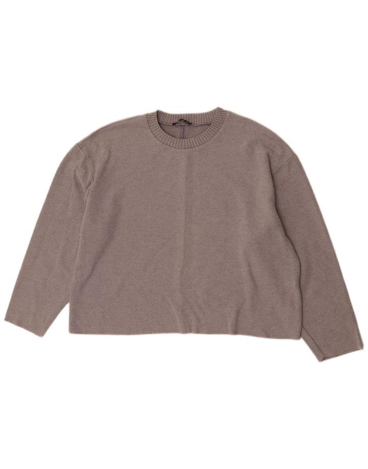 Zara Damen-Pullover, übergroß, Rundhalsausschnitt, Größe 44, Grau