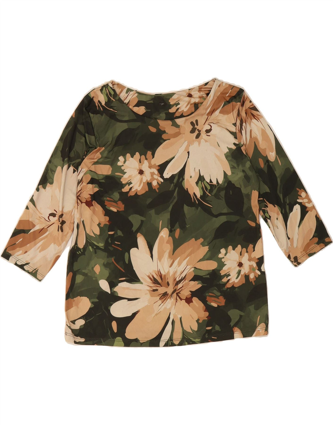 VINTAGE Womens Top 3/4 Sleeve UK 12 Medium Green Floral Vintage Vintage and Second-Hand Vintage from Messina Hembry 