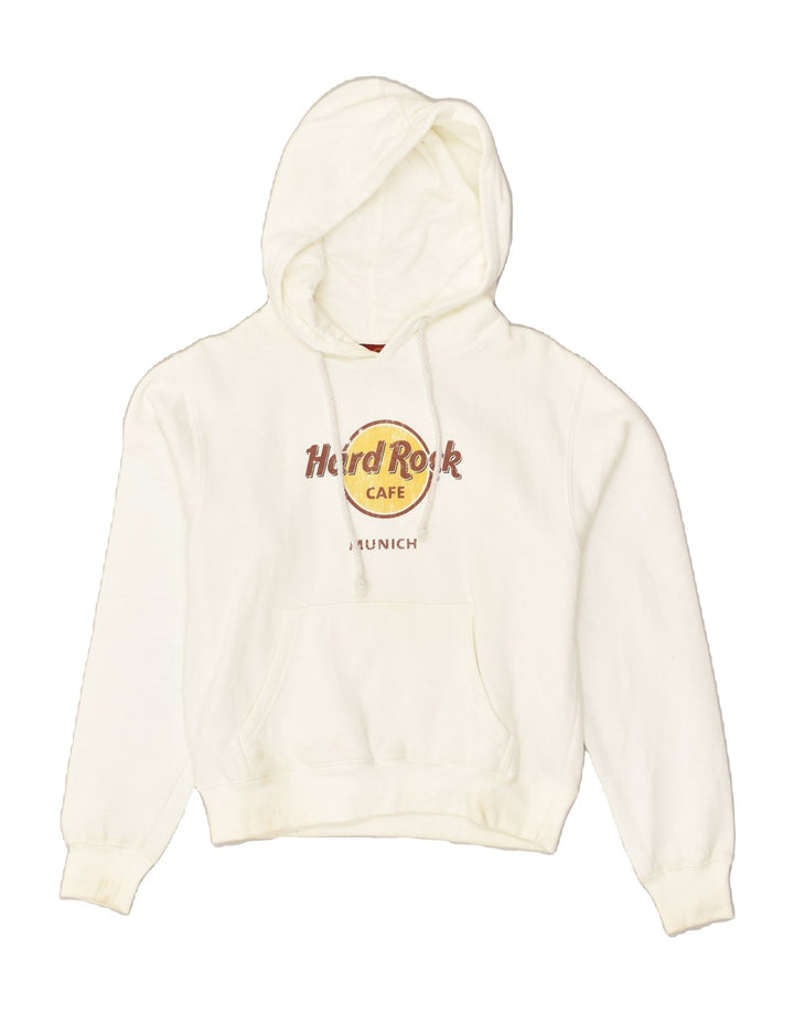 HARD ROCK CAFE Womens Munich Graphic Hoodie Jumper UK 10 Small White | Vintage Hard Rock Cafe | Thrift | Second-Hand Hard Rock Cafe | Used Clothing | Messina Hembry 