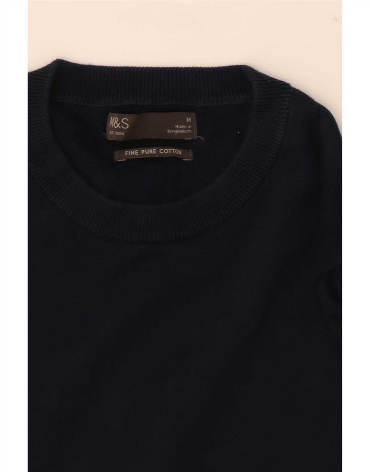 Marks & Spencer Herren-Pullover mit Rundhalsausschnitt, mittelmarineblaue Baumwolle