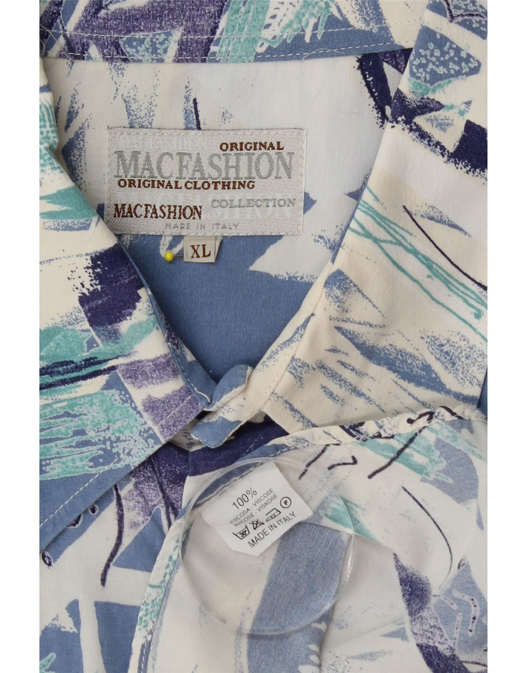 MAC FASHION Herren-Kurzarmhemd mit abstraktem Muster, XL, blaue Viskose