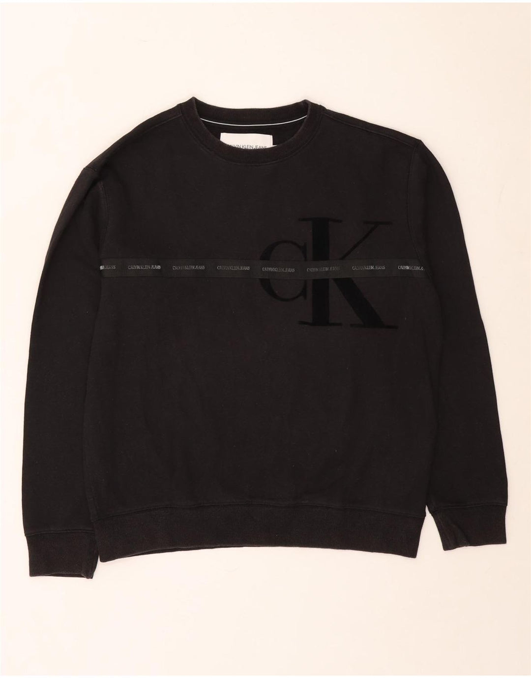 Calvin Klein Herren Grafik-Sweatshirt-Pullover aus mittelschwarzer Baumwolle