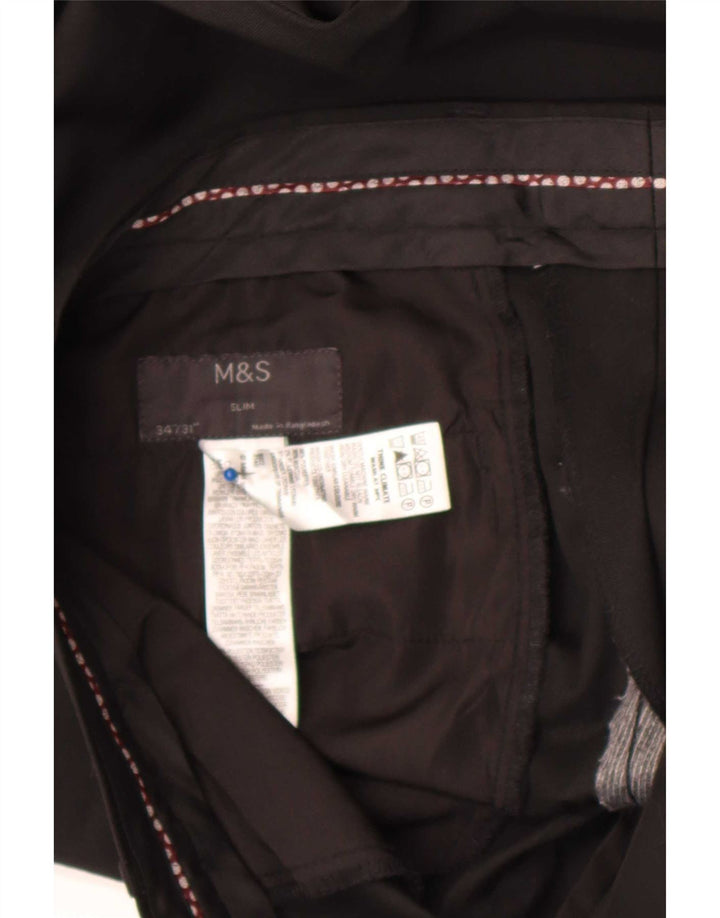Marks & Spencer Herren Slim Anzughose W34 L31 Schwarz Polyester