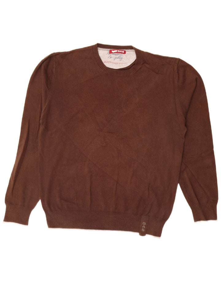Gas Herren-Pullover mit Rundhalsausschnitt, groß, braune Baumwolle