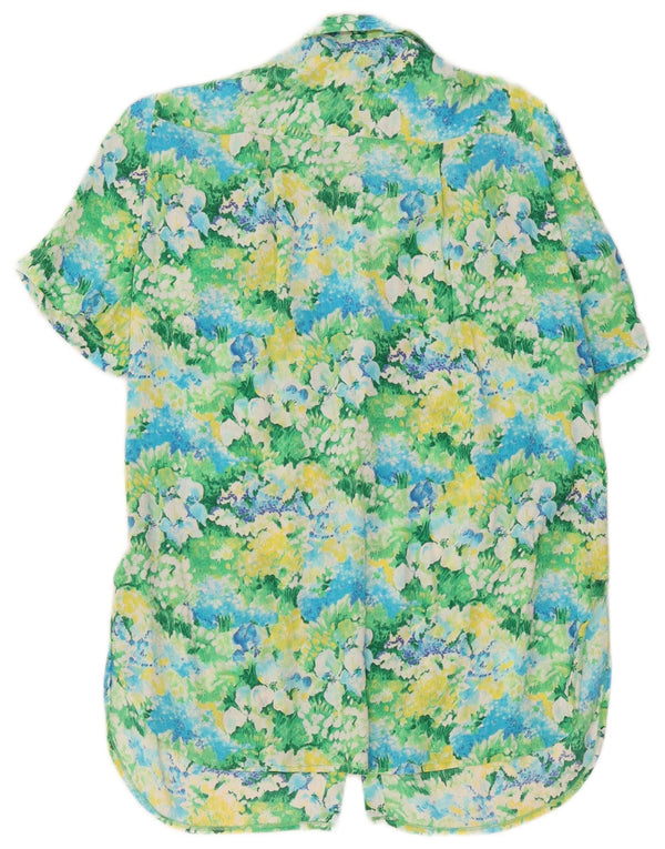 Vintage Damen Kurzarmshirt UK 14 Große grün geblümte Viskose