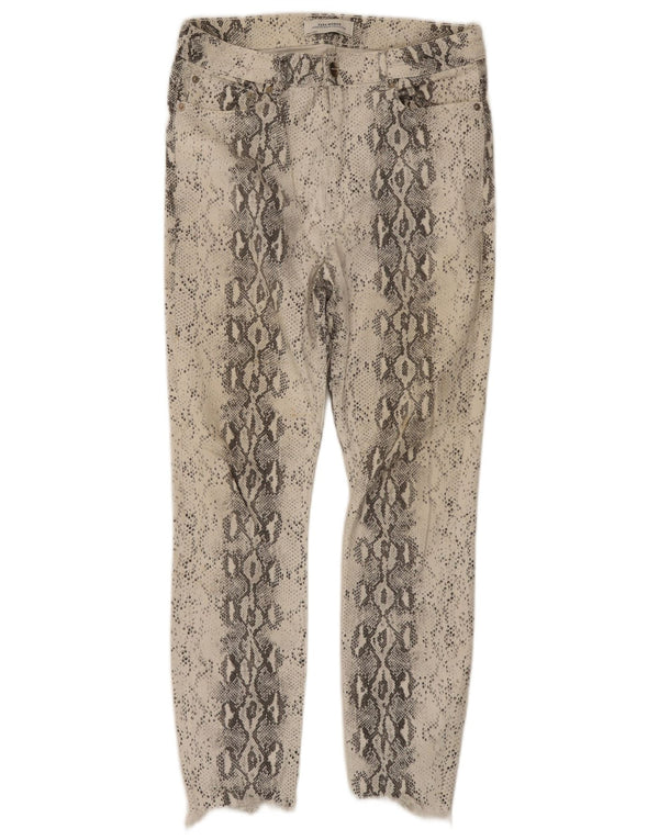Zara Damen Crop Skinny Jeans EU 42 Large W32 L26 Weißer Animal-Print