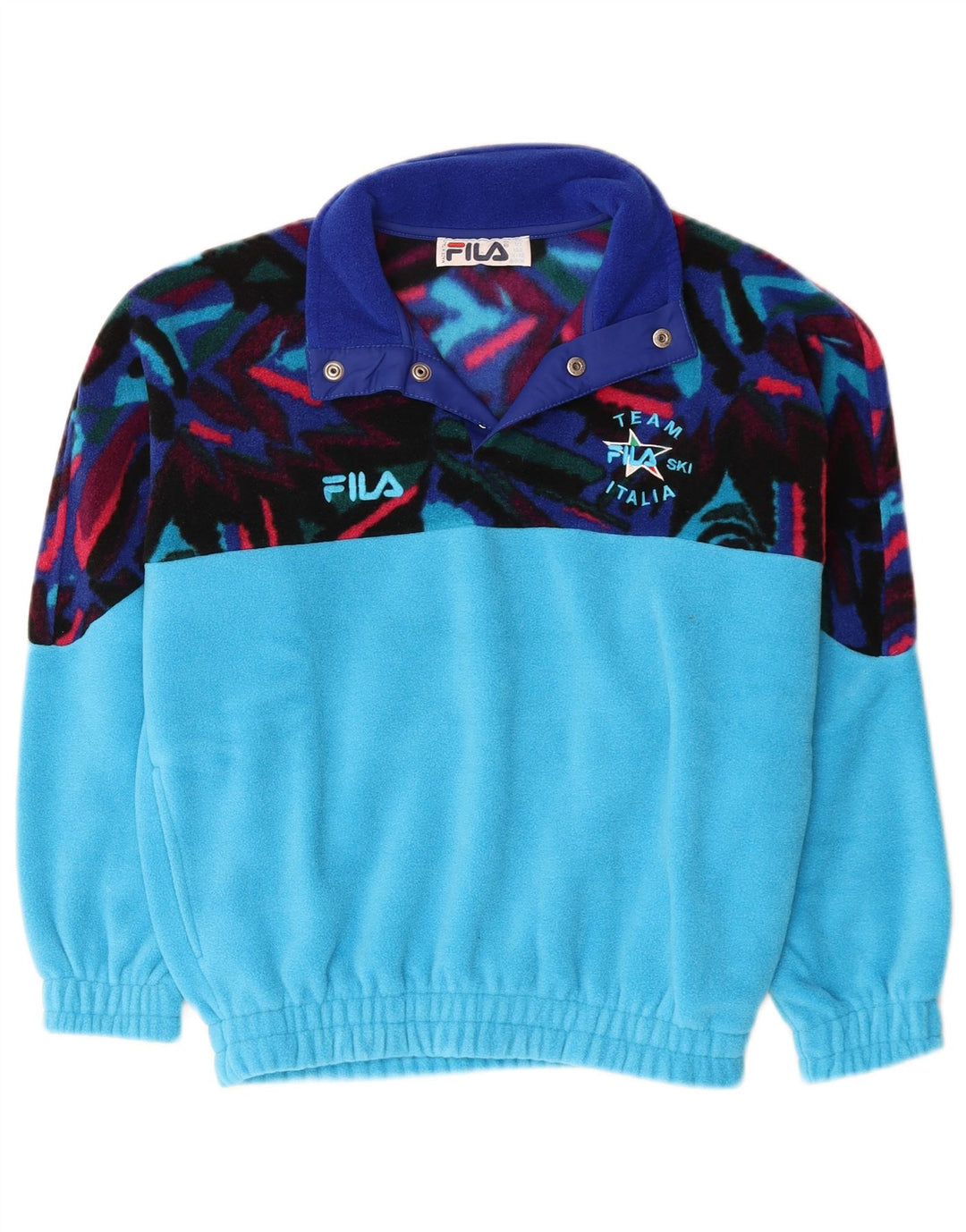 Fila Jungen-Fleecepullover mit Knopfkragen, 11–12 Jahre, blaues geometrisches Polyester